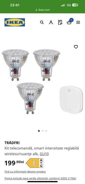 Tradfri led ikea spoturi inteligente cu telecomanda lumina calda