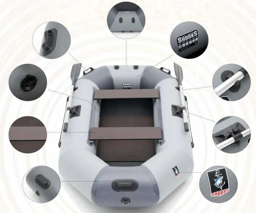 Лодка Shark.S-240х130х36 см. 2 мест 220 кг Доставка бесплатно