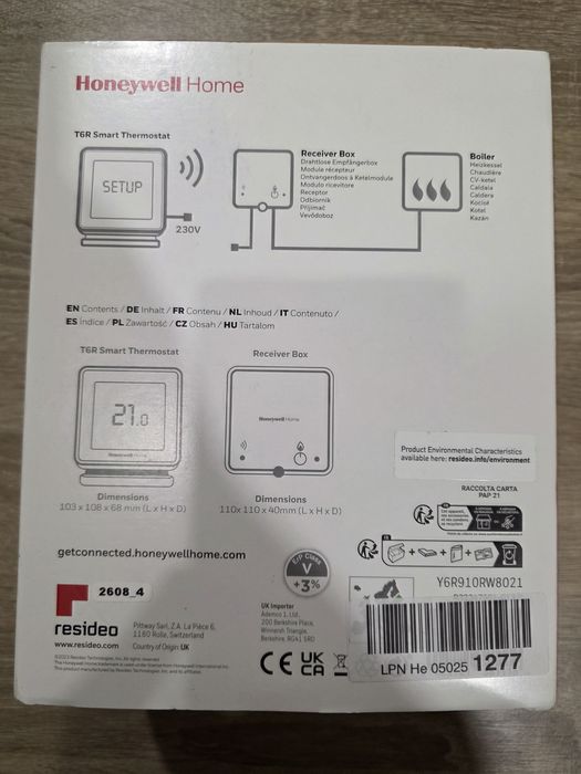 Безжичен смарт термостат Honeywell Home T6R (Y6R910RW8021)