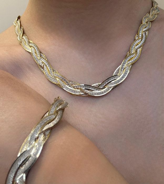 Superb  set argint placat cu aur 24k galben si alb