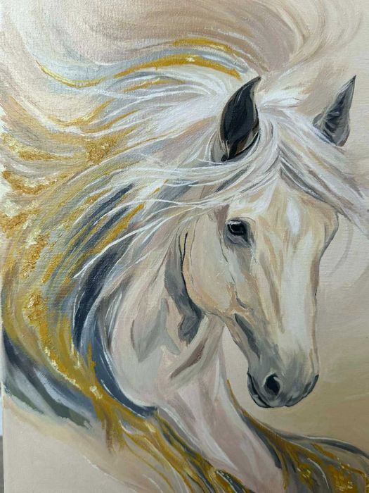 Оригинална картина с бял кон – маслени бои върху платно