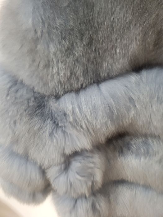Blana naturala scurta dama M, noua, gri/bleu, L 60cm