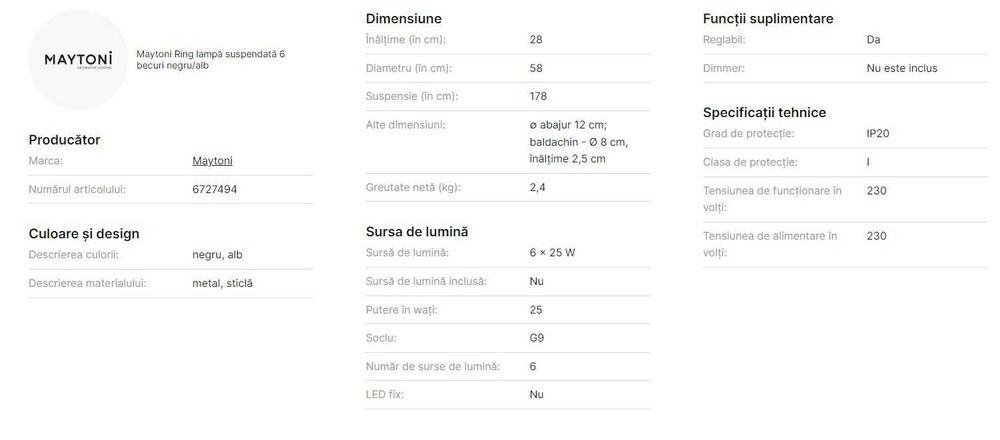 Lustra Maytoni Ring lampa suspendata 6 becuri