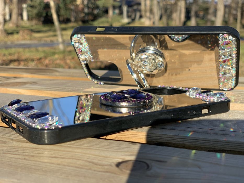 Husa oglinda, inel si pietricele iPhone 12,12 Mini, 12 Pro, 12 Pro Max