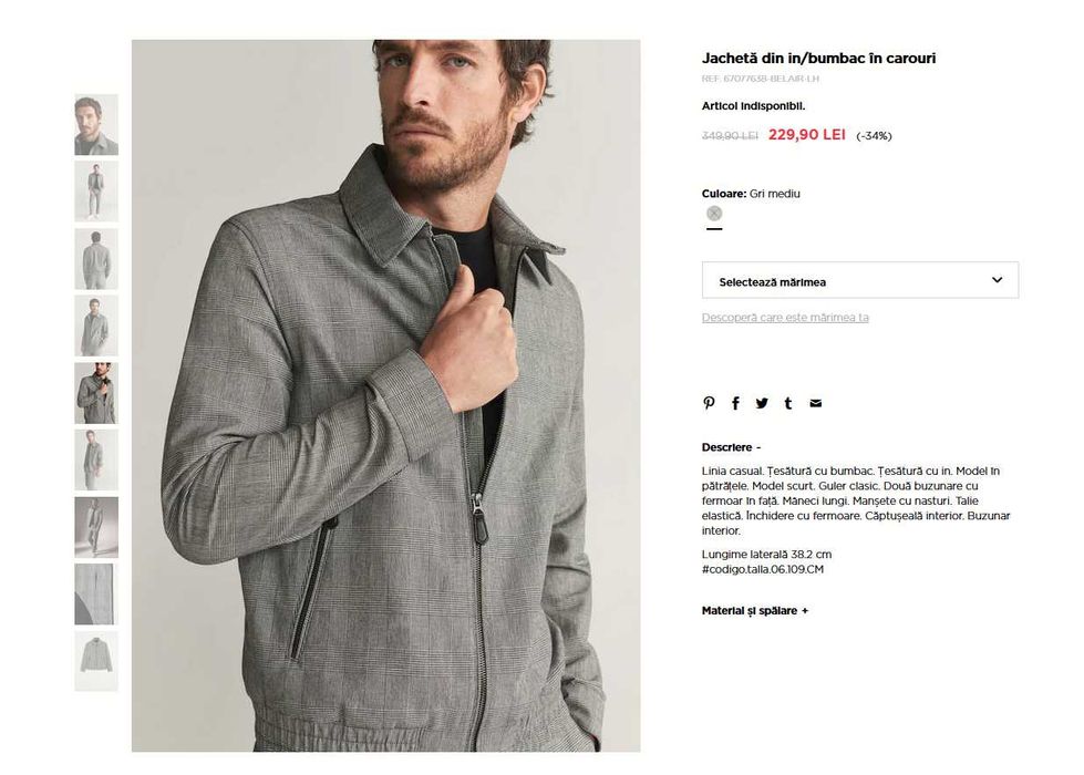 Jacheta din in/bumbac în carouri Geaca Bomber Marca Mango