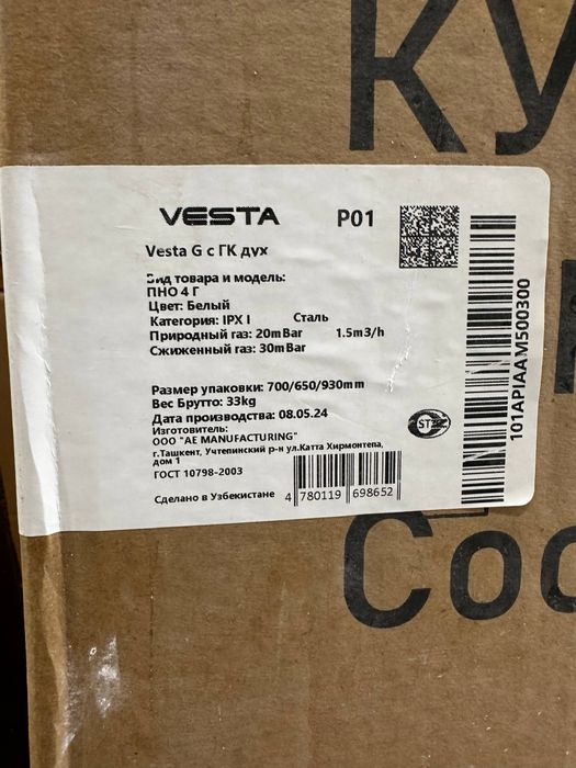 Газовая плита с духовкой Vesta