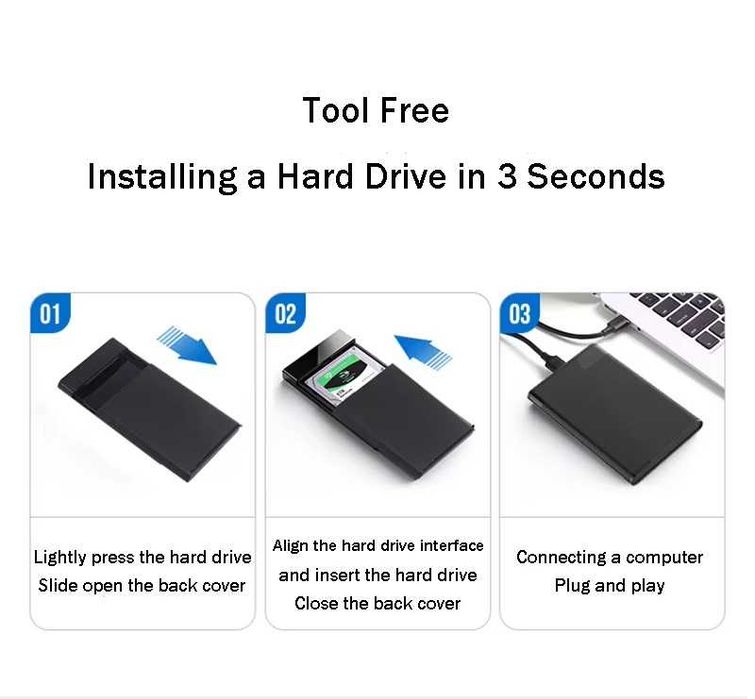 Външна Кутия USB 3.0 за 2.5 инчов харддиск SATA SSD адаптер до 2ТB HDD