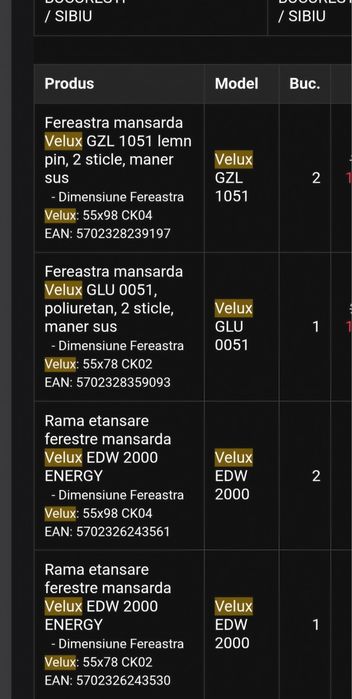 Velux de vanzare