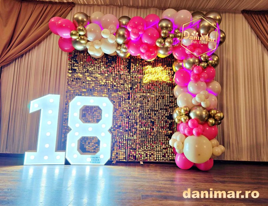 Decor majorat | decor aniversare 18 ani | panou foto cifre  | LED
