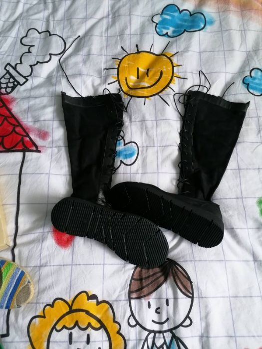 Пролетни дамски обувки високи от плат и кожа,черни–CARLO FABIANI–НОВИ