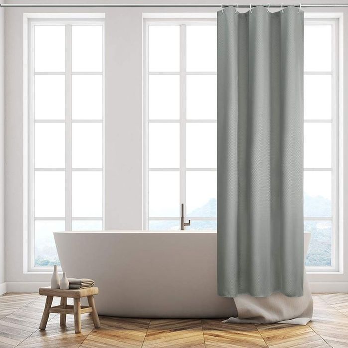 Perdea Duș Gri 90x180 cm Impermeabilă Antimucegai cu Inele