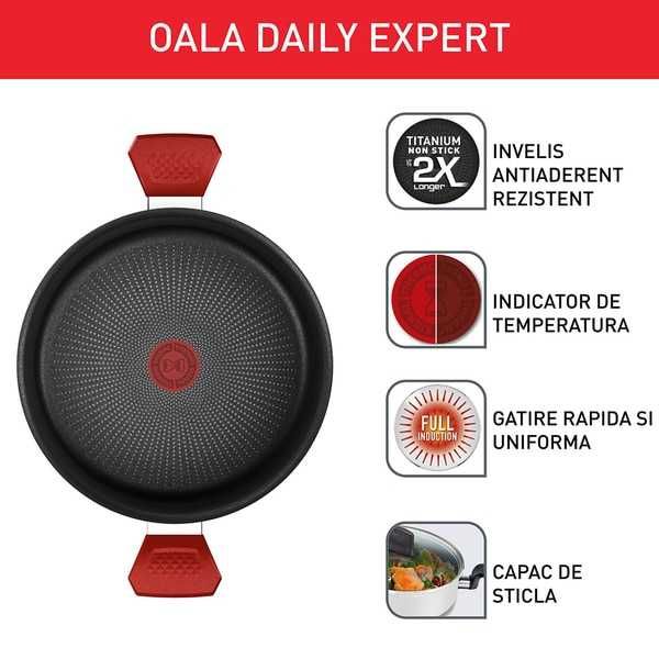 Oala rosie Tefal Daily Expert C2894602 diametru 24 cm 4.7 litri Thermo Signal noua Sigilata