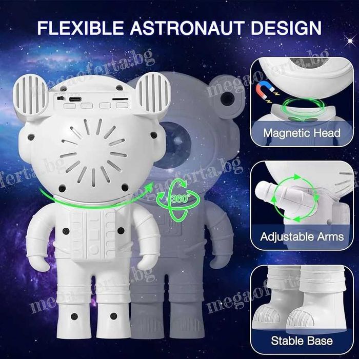 Детски Лед Проектор Звезден Астронавт с Блутуут, Музика и Дистанционно