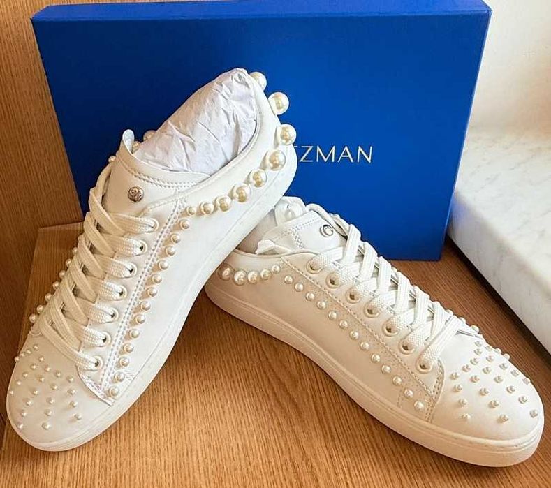 Sneakers Stuart Weitzman cu perle, din piele, marime 37.5