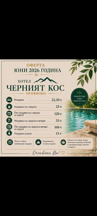 Почивка,Хотел Черният кос Огняново, Минерален Топъл Басейнн