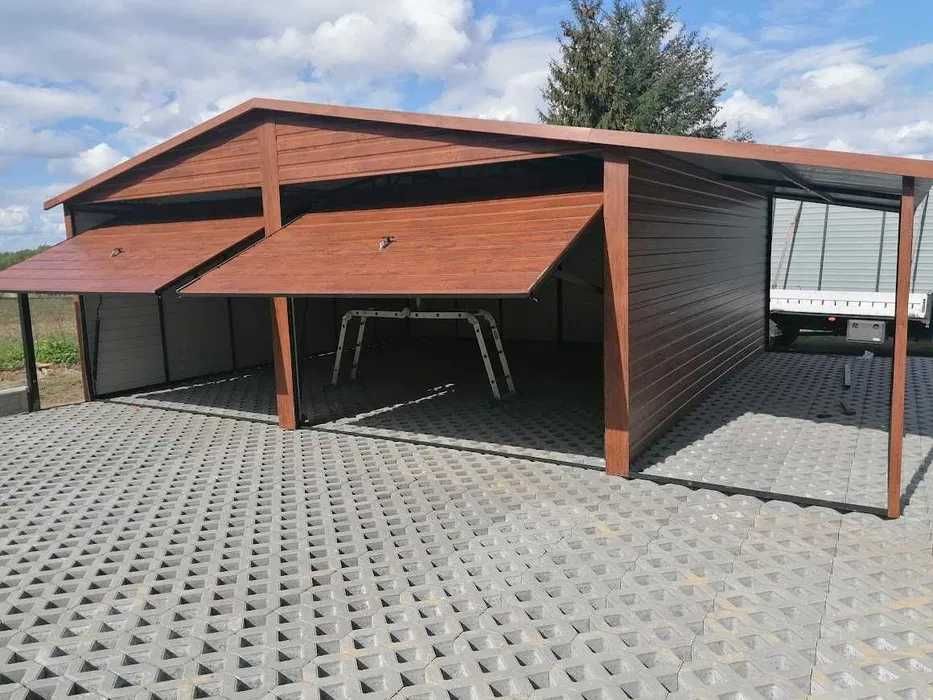 Garaj 6 m × 6 m din tablă acrilică + Copertină 2 m × 6 m