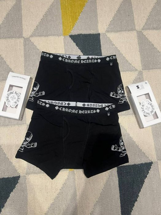 Boxeri Chrome Hearts negri cu craniu pe laterale, mărimea M, noi în cutie