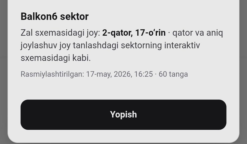 Oʻzbekiston kuzatish oʻyiniga bilet 2026