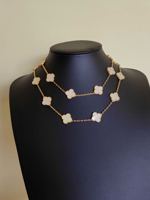 Дълго дамско колие с 20 детелини от бял седеф Van Cleef & Arpels VCA