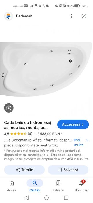 Cadă hidromasaj asimetrica