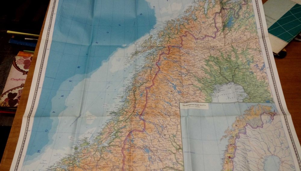 Норвегия физико географска карта М 1:2000 000 размер 62см/85см