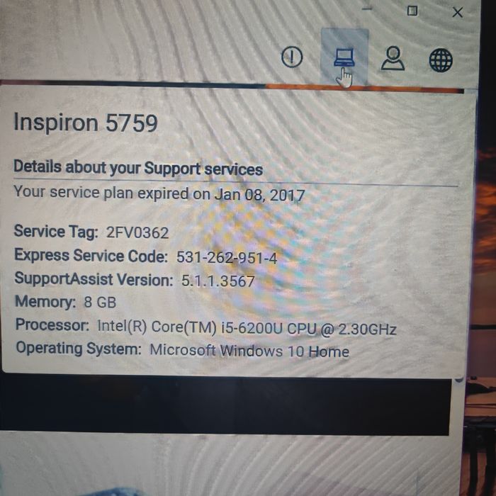 Leptop Dell model 5759 17.3 inch  i ,ssd 512gb 8 rami