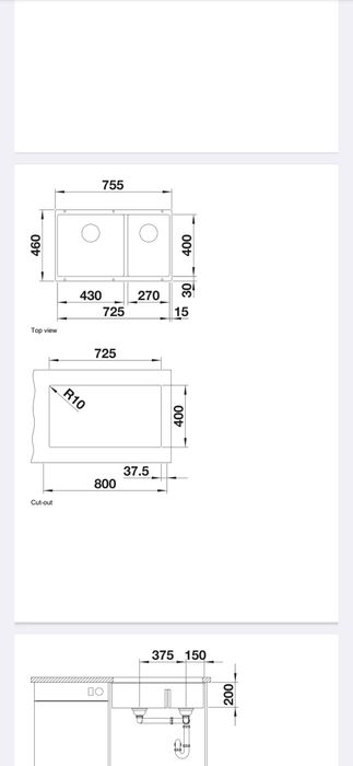 Мивка Бланко - Черна SUBLINE 430/270-U