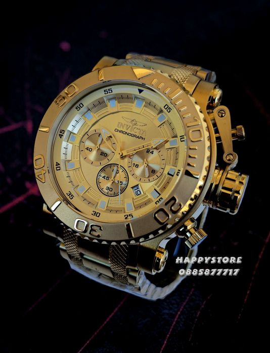 INVICTA Chrono Full metal Gold 52 mm, Инвикта нов ръчен часовник