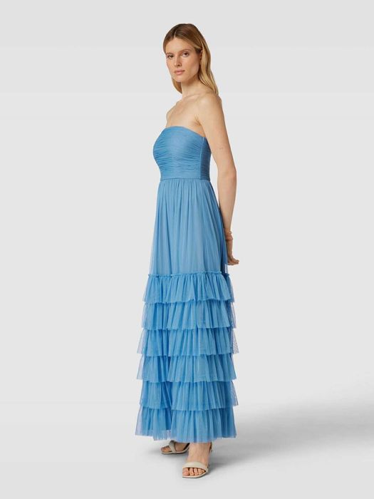 Официална дълга рокля тюлена с тюл синя lace&beads