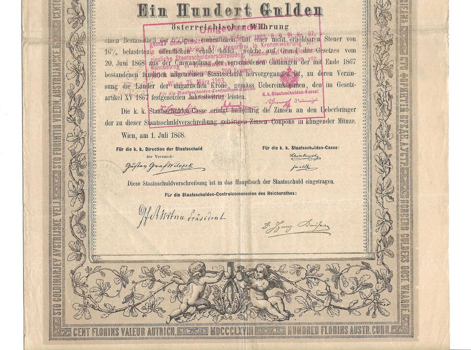 Super actiune veche titlu de valoare din anul 1868 secolul 19 Austro Ungaria inscriptionat si in limba romana ideal cadou