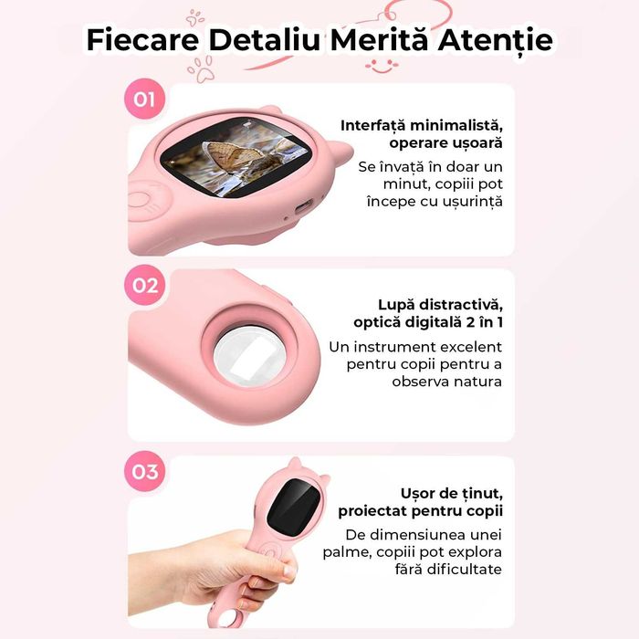 Microscop pentru Copii Digital, Zoom, Foto/Video, Roz, Cadou copii