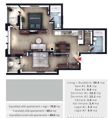Apartament 3 camere, 69 mp, 2 bai, 2 balcone, CF, parcare, boxa, Zona — fotografia 1