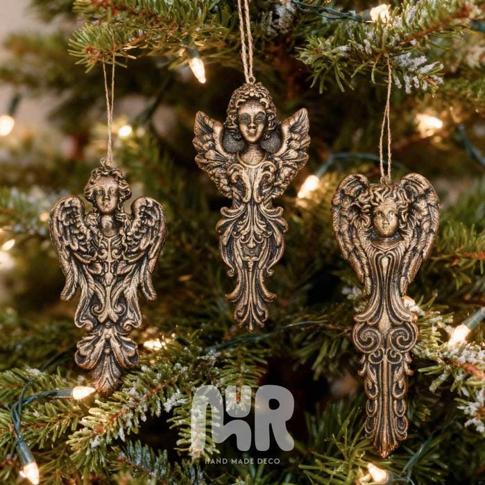 Ornamente decoratiuni ingeri Craciun, set 3, handmade, stil baroc