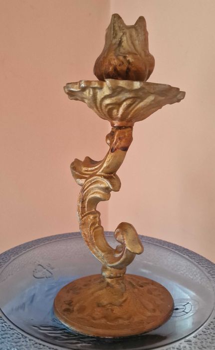 Бронзов свещник/ Старинен каминен часовник/Стара бронзова каничка