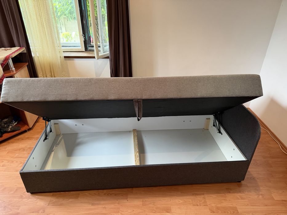 pat draban stanga 90x200, mirjan24, gri + negru, 95x205x60 cm