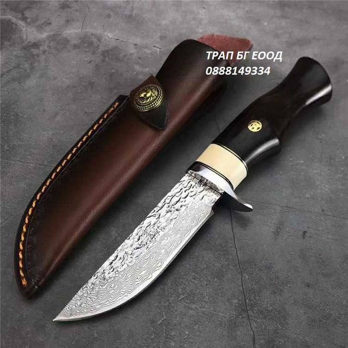 Ловен нож DMK-26  Дамаскова стомана, VG10 и Абанос ест. Кожа Loven noj