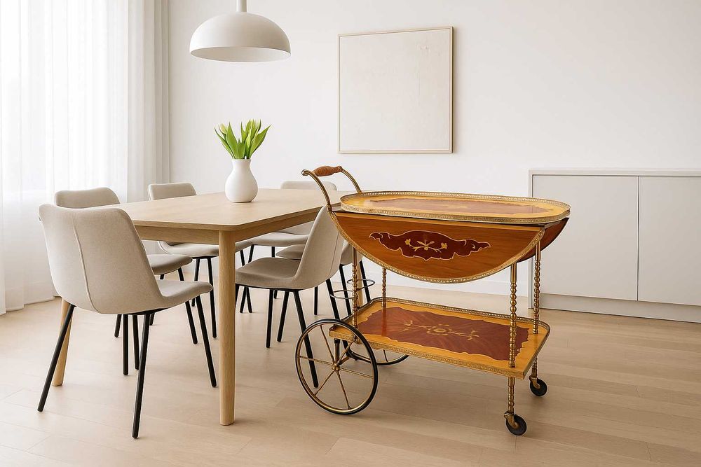 Старинна количка за сервиране с интарзия