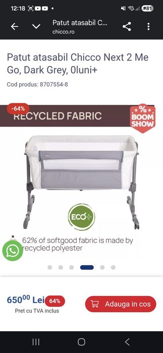 Pătuț atasabil  0-6 luni