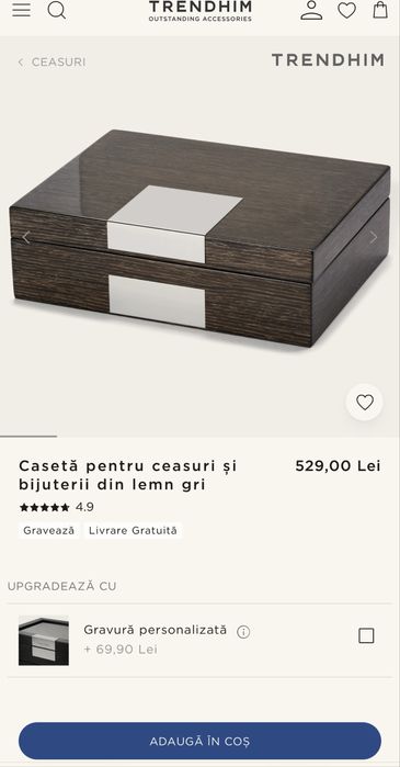 Casetă pentru ceasuri și bijuterii din lemn gri