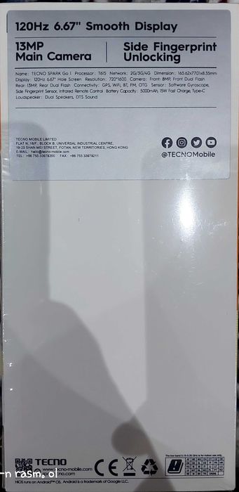 Tecno Go 1 kafolati bilan xarid qiling. Karobkasi ochilmagan.