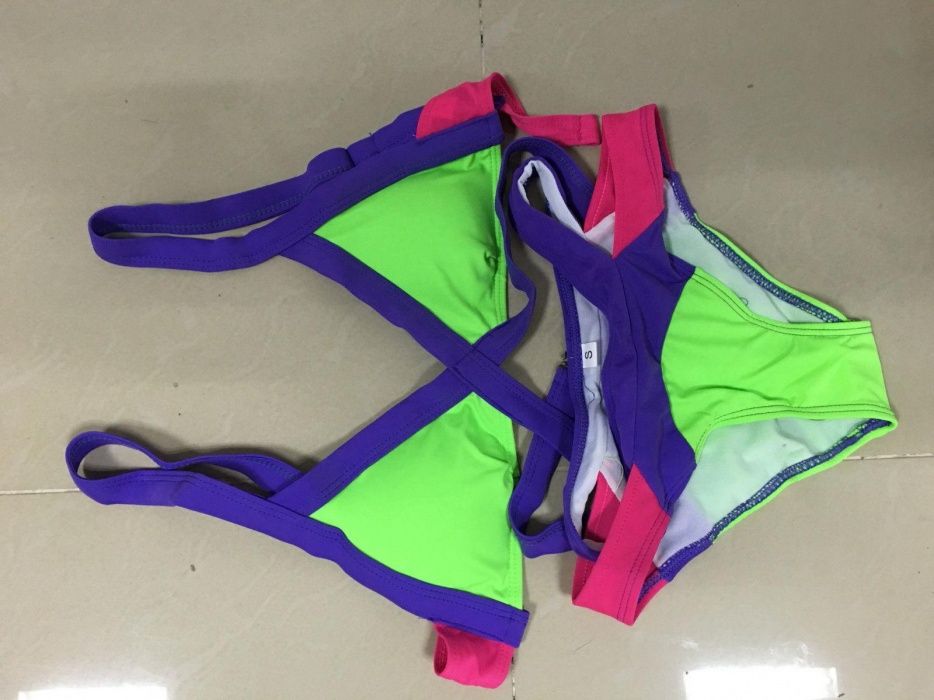 Costum de baie bandage intreg monokini neon