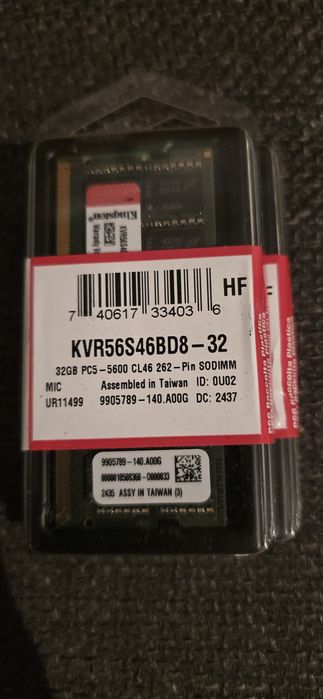 Ram Sodimm Laptop Memorie Kingston 32Gb DDR5 5600 cl46 KVR56S46BD8-32