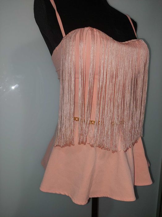 Top roz peplum cu franjuri BBY/Bianca Dragusanu