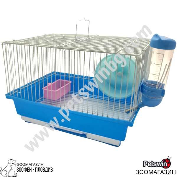 Клетка за Хамстер - 29.5см/22см/20см - с Аксесоари - Синя Разцветка