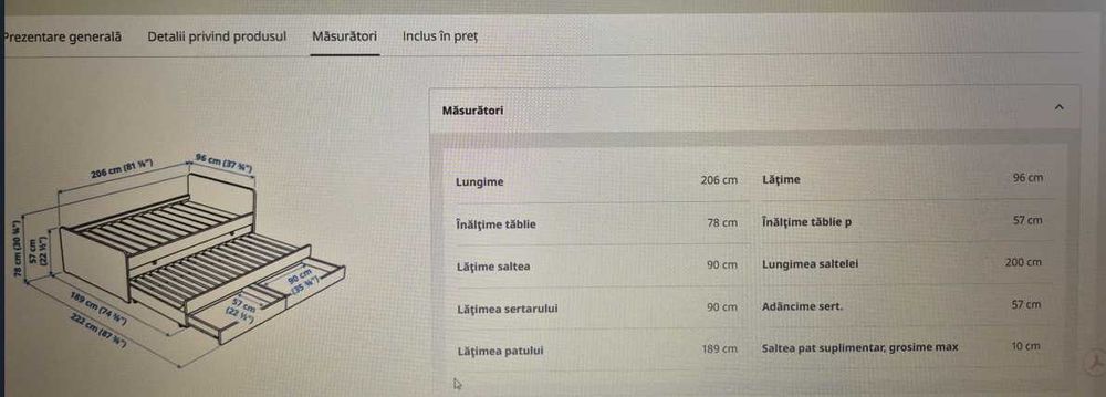 Pat Slakt Ikea 90/200cm alb