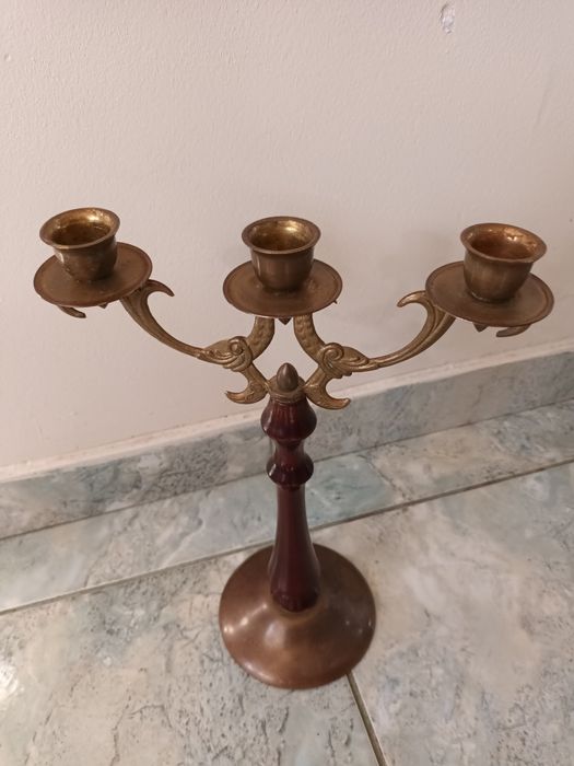 Свещник бронз и дърво