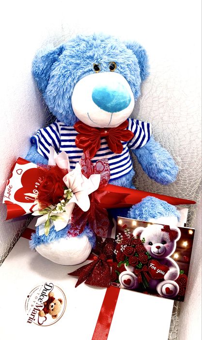 Ursuleț personalizat + Trandafir + Felicitare cu mesaj – Cadou special
