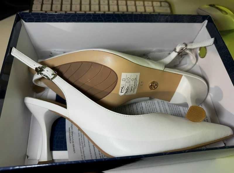 Pantofi Mireasa stiletto slingback femei Luca di Gioia albi din piele