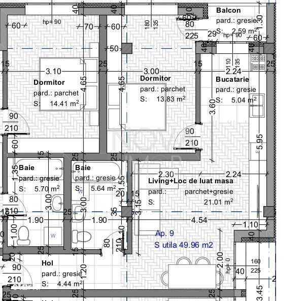 Apartament 2 camere, etajul 1, Intabulat