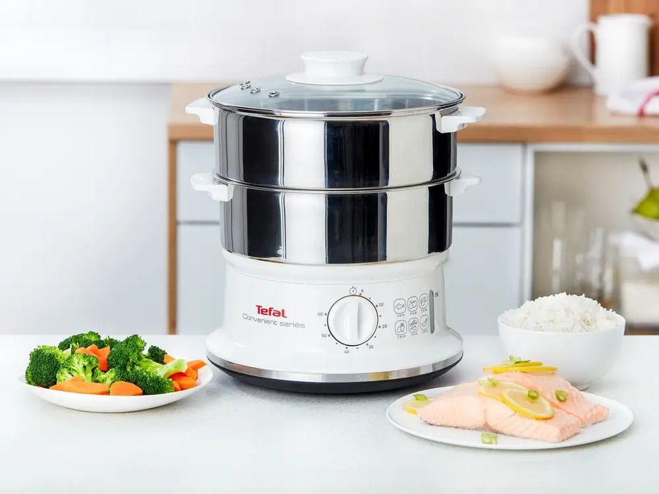 Aparat de gatit cu aburi Tefal VC145130, Timer, 6 litri, 900 W, Alb/Inox
